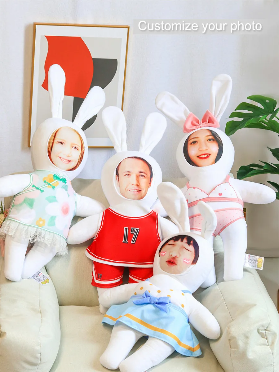

Custom Birthday Gift Photo Rabbit Doll Pillow Custom Lover Photo Cushion Children's Doll Toy Face Doll Boyfriend Gift