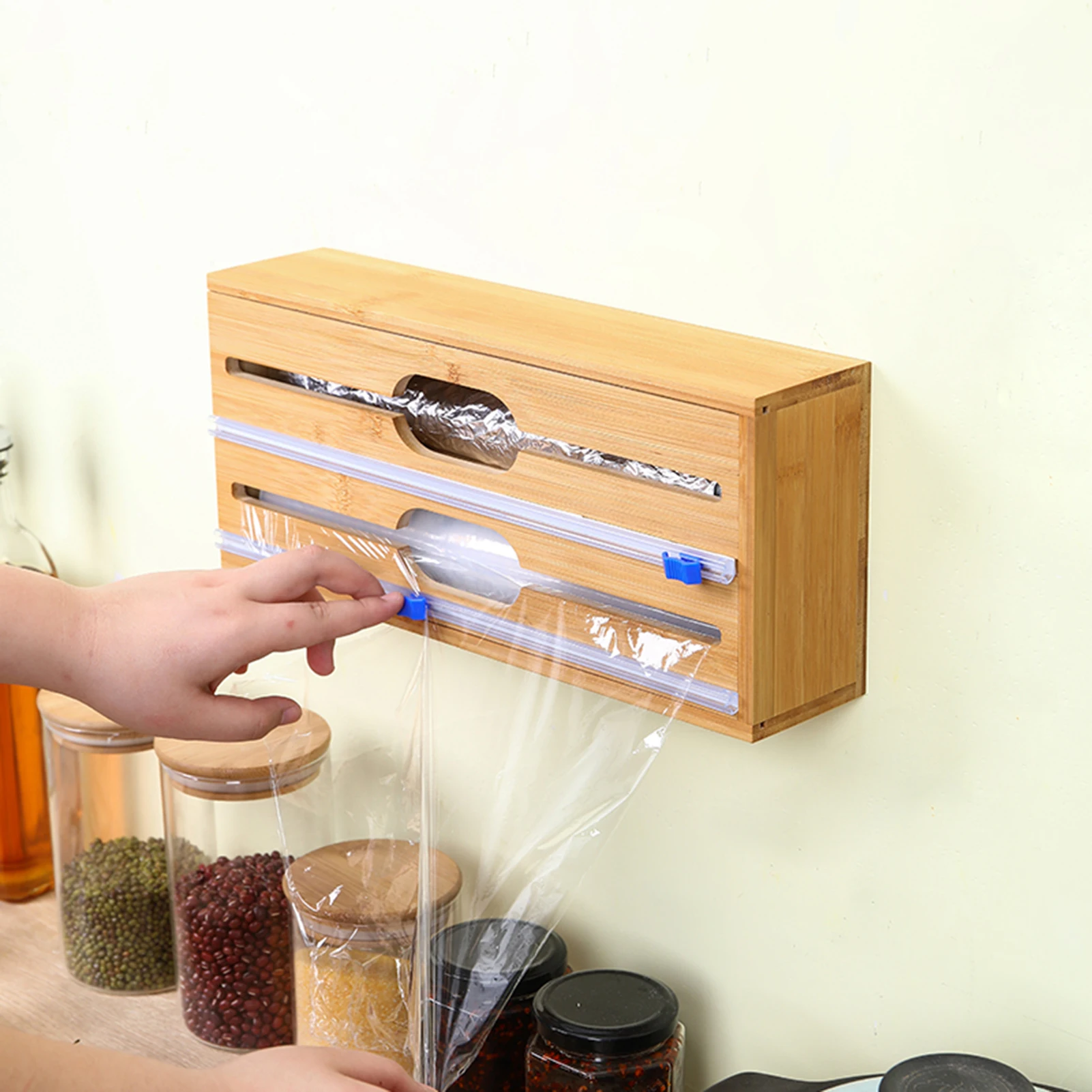 Bamboo Tinfoil Dispenser Kitchen Drawer Foil Divider With Slide Cutter