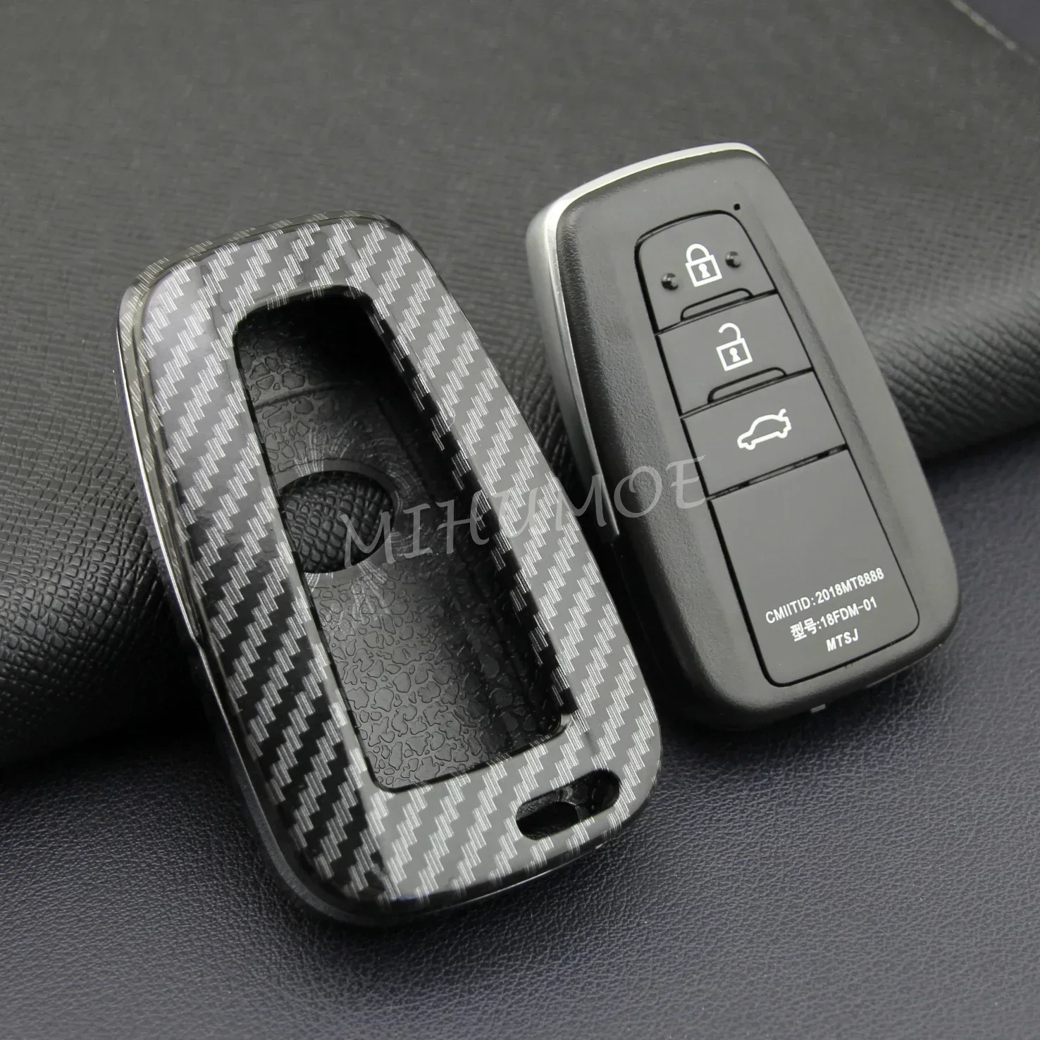 For Toyota Car Key Case Cover Fob Chain Ring Shell Camry RAV4 Avalon Corolla C-HR Prius 86 GT86 Mirai 4Runner Carbon Fiber 5