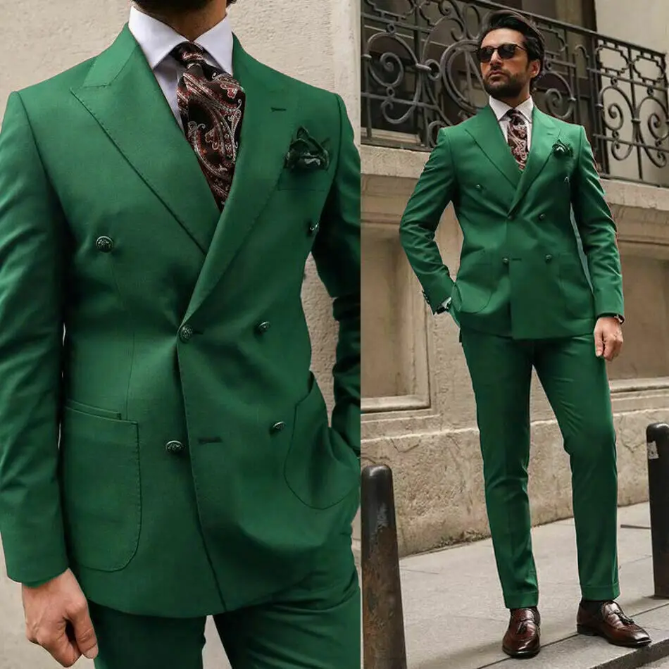 

Double Breasted Italian Suits for Men Wedding Slim Fit Peaked Lapel Custom Male Clothes 2 Piece Groom Tuxedo (Jacket + Pants)