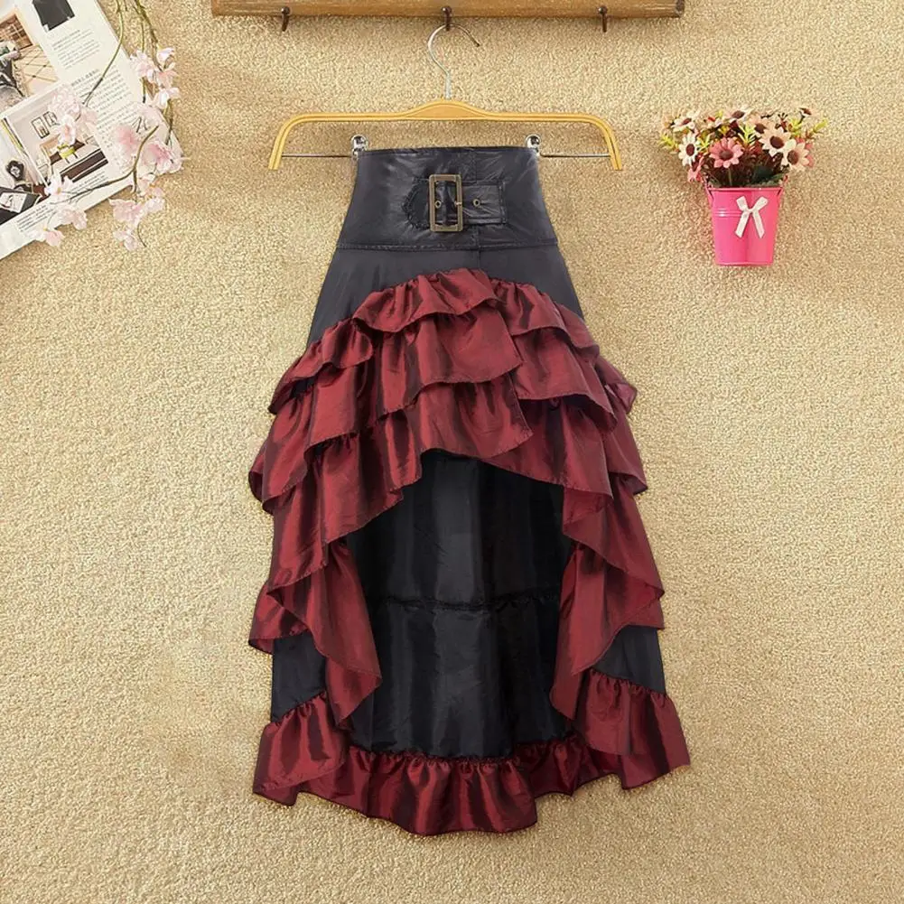 

Women Skirt High Waist Irregular Ruffle Patchwork Retro Colorblock Skirt Scattered Medieval Royal Style Lady Maxi Skirt