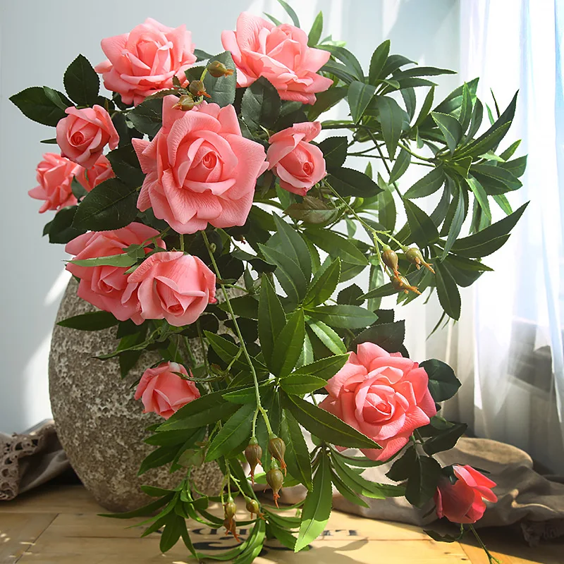 

Artificial Curled Rose Real Touch Fake Flowers DIY Wedding Festival Bouquet Flower Arrangement for Home Living Room Table Decor