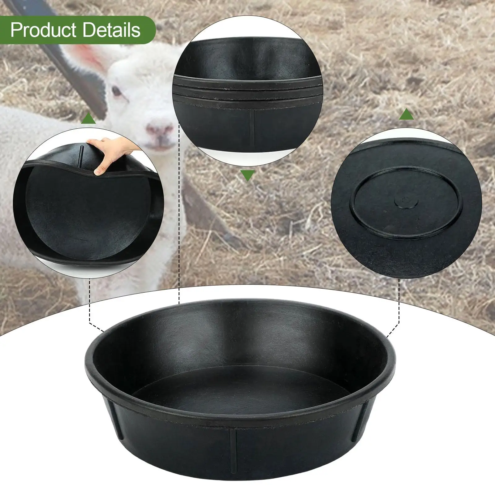 Black Rubber Horse Feeder Pan Utility Bucket for Barn Stable Livestock Water Food Bowl Farm Use