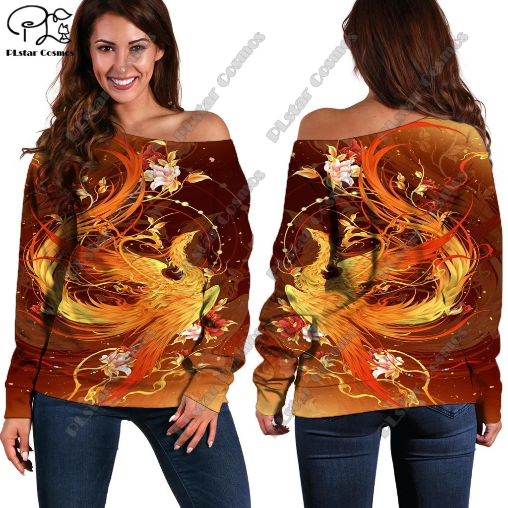 

PLstar Cosmos 3D Print Legendary Phoenix Pattern Off-Shoulder T-Shirt Women's Summer Casual Resort Style Collection