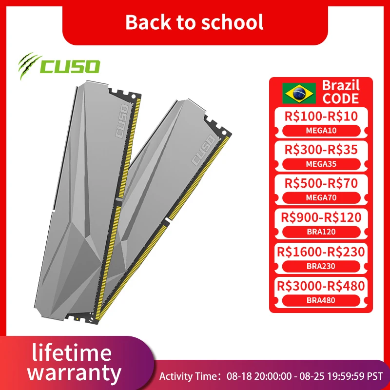 CUSO DDR4 RAM Desktop Memory 8GB 2666MHZ 3000MHz 3200MHz 3600MHZ New Dimm Rams Gold Memory with Heat Sink desktop ram memory desktop memory