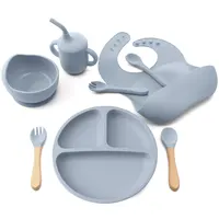 8PCS/Set BPA Free Silicone Baby Feeding Set Sucker Bowl Dishes Plate Straw Cup Spoon Forks Baby Bib For Children’s Tableware