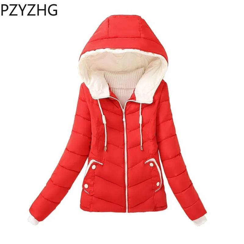 

2023 New Women Fashion Cotton Coat Winter Thin Down Jacket Female Parkas Short Slim Fit Outwear Thickened Hooded Overcoat