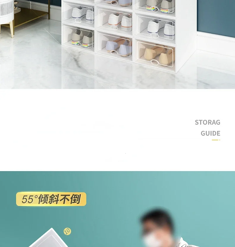 Description Picture 4 of itemClear Shoes Cabinet Portable Folding Plastic Shoes Case Stackable Combined Shoes Storage Box Organizer Dustproof Drawer Case