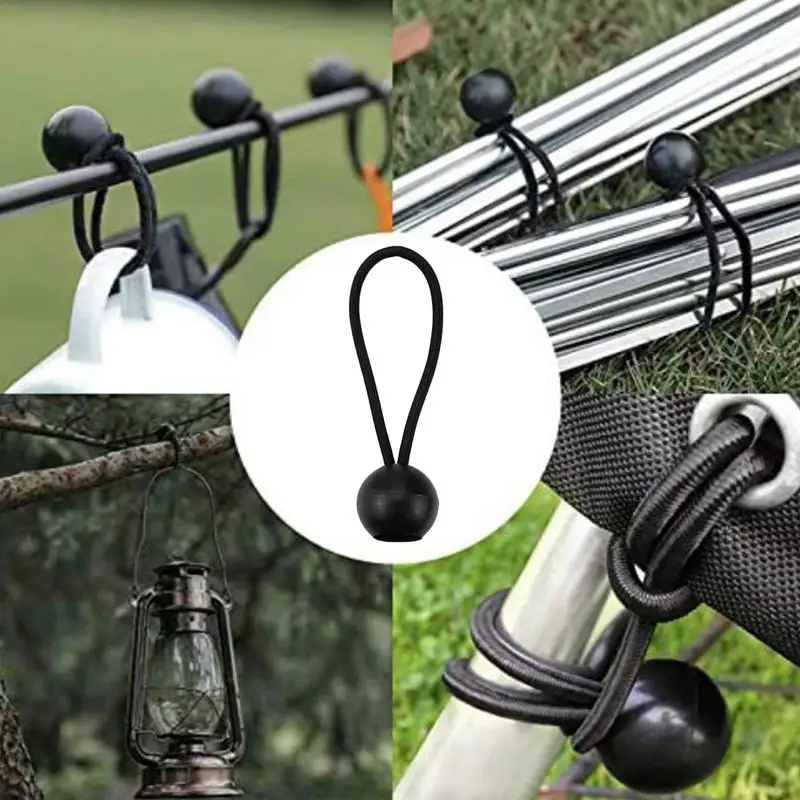 Outdoor Tent Ropes Camping Tent Accessories Camping Cord Buckles Bungee Cords Rope Tie Down Ratchet 10pcs/set Hiking Tent Accessories Elastic Rope Ball Bungee Cord Tarp Tie Down Strap-Black Camping