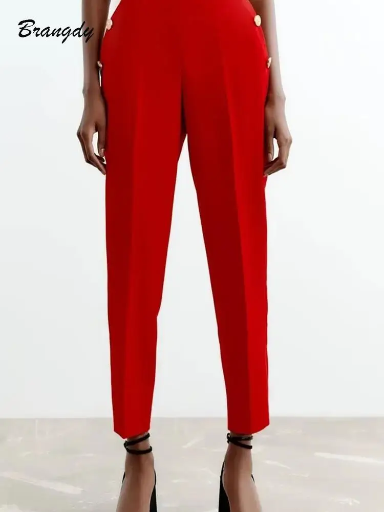 

Traf Women's Pants Office Lady High Waist Trousers Autumn Woman Pencil Pants Chic Fashion Suit Elastic Pant 2023 New Female Pant