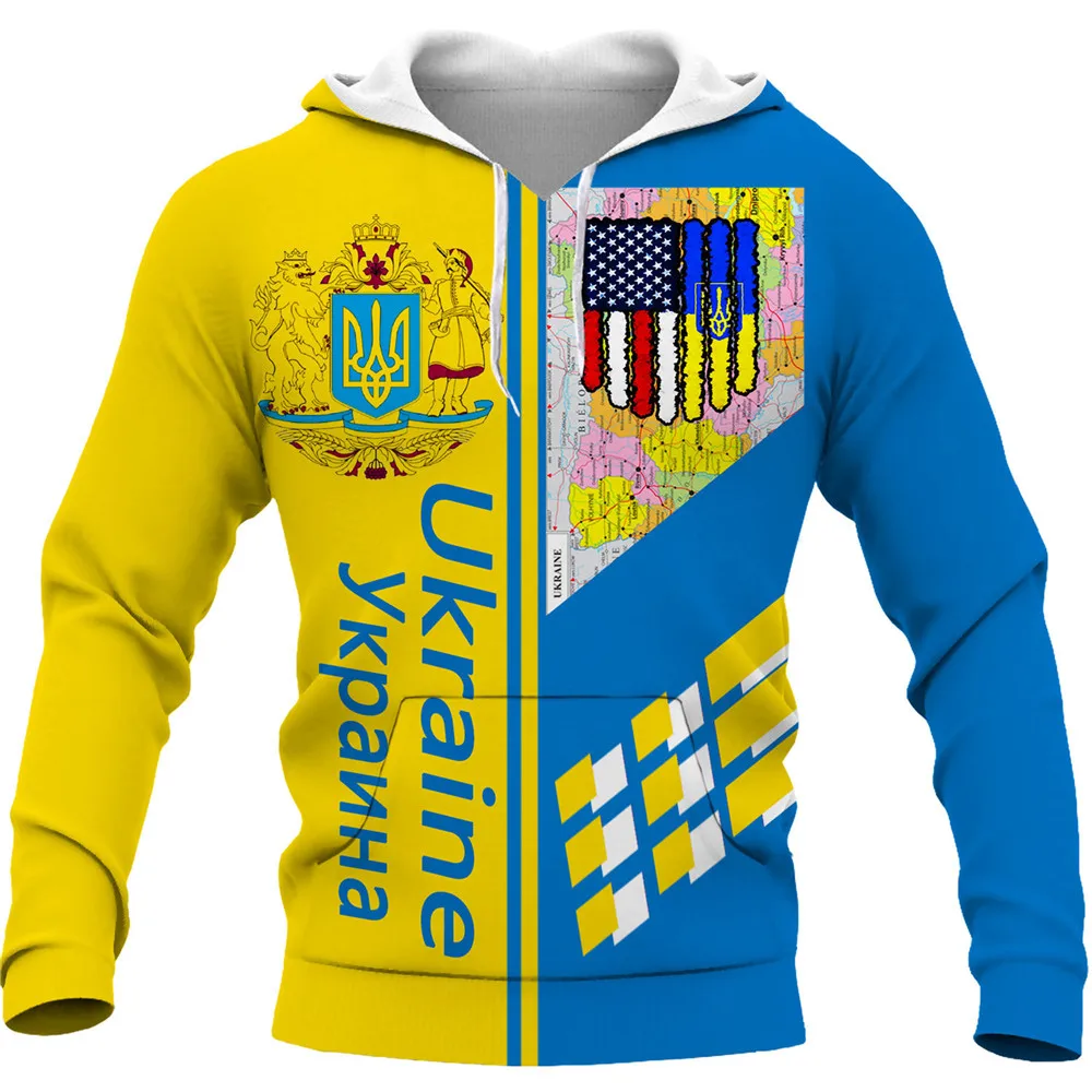 

Ще на землі Україна Men's Hooded Sweatshirts Ukraine National Flag Print Unisex Pullover Street Trend Style Leisure Jackets Coat