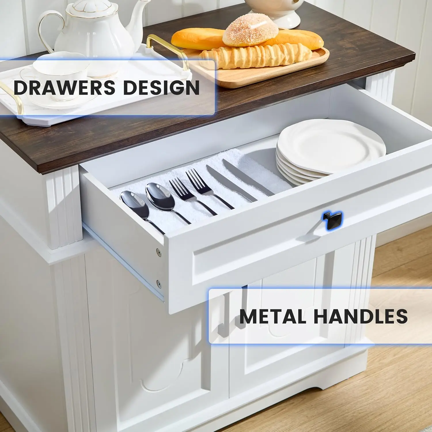 White Farmhouse Storage Cabinet with 2 Doors and 1 Drawer, Adjustable Shelf, Freestanding Kitchen Pantry Cabinet,, Customized 6