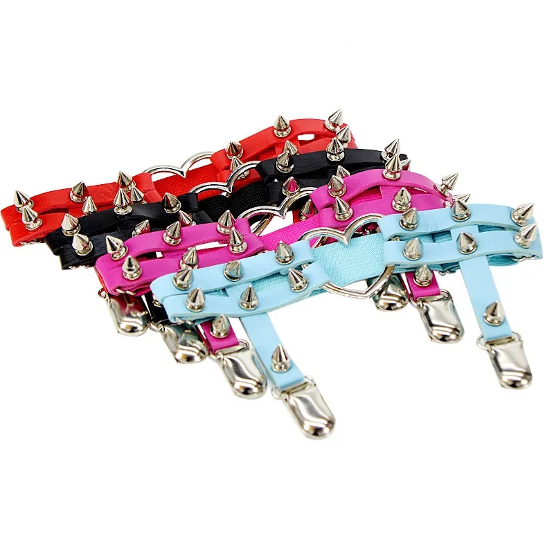 Punk Sexy Spike Garter Belt Rock Rivet Elastic Suspender Belt 2 Clips Harajuku Gothic Goth Studded Women Leglet Stockings Garter garter belt