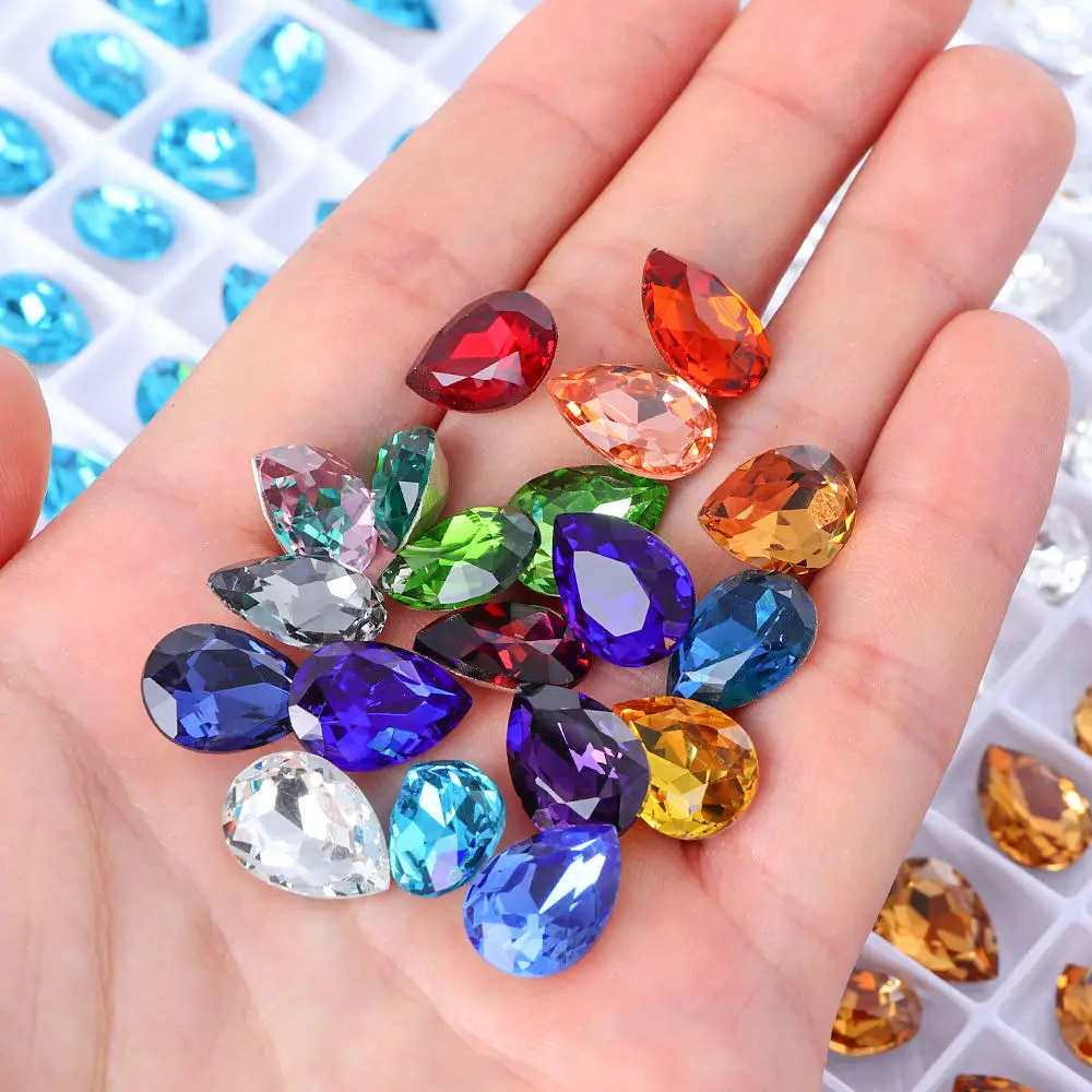 Teardrop K9 Glass Bead Crystal Gem Stone Point Back Drop Shape Rhinestones Glue On For DIY Needlework Accessories