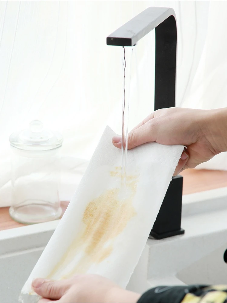 50 Sheets/Roll Disposable Dishwashing Paper 25x25cm Wood Pulp Paper Cleaning Paper Towels Kitchen Gadget Household Supplies