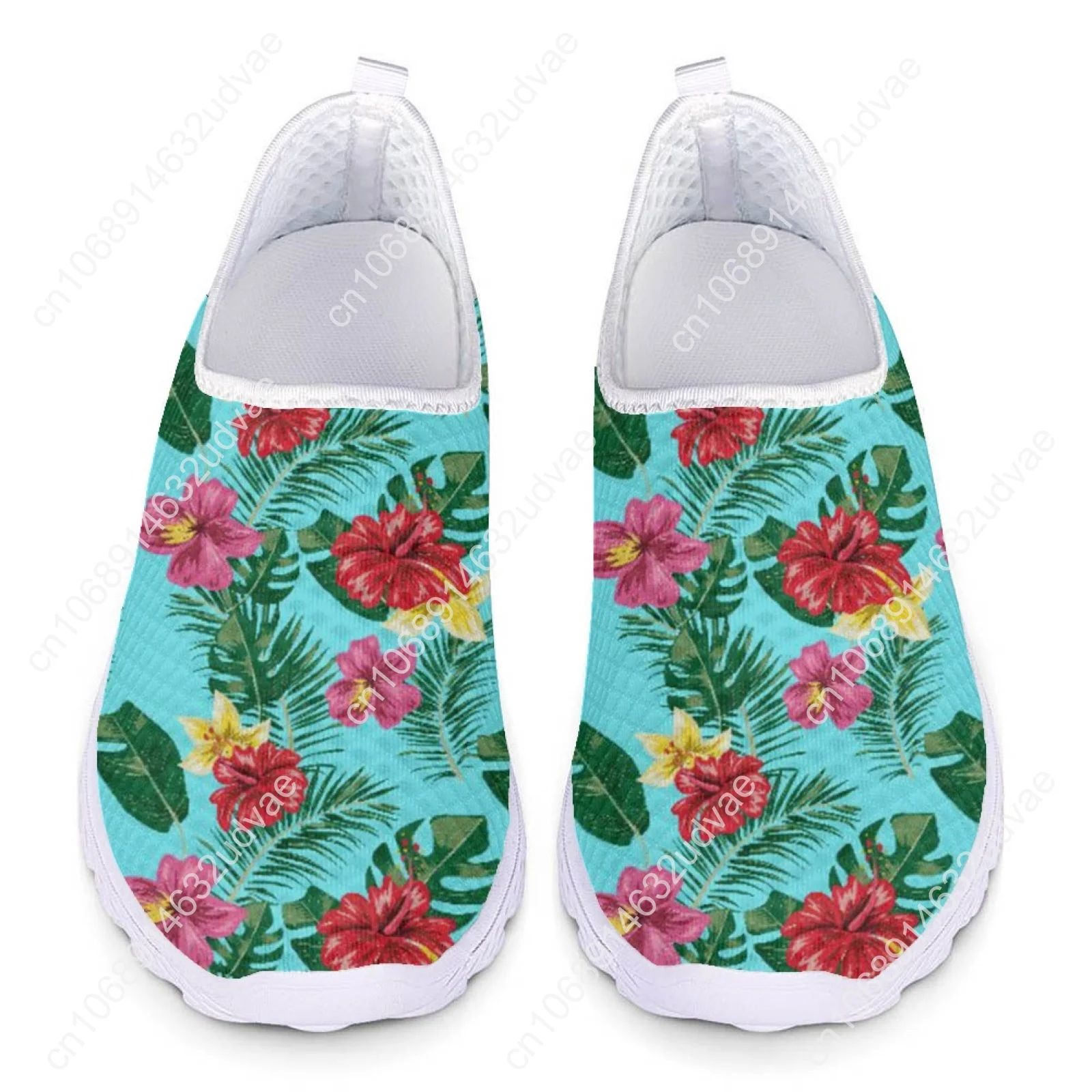 Pretty Tropical Flower Printing Women Flat Shoes Summer Breathable Slip-on Mesh Sneakers Lightweight Loafers Zapatos