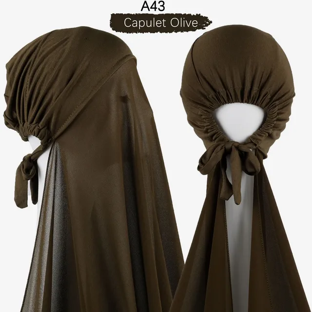 Muslim Women Chiffon Hijab With Cap Bonnet instant Chiffon Hijab Pinles Shawl Head Scarf Under scarf Caps Cover Headwrap A43