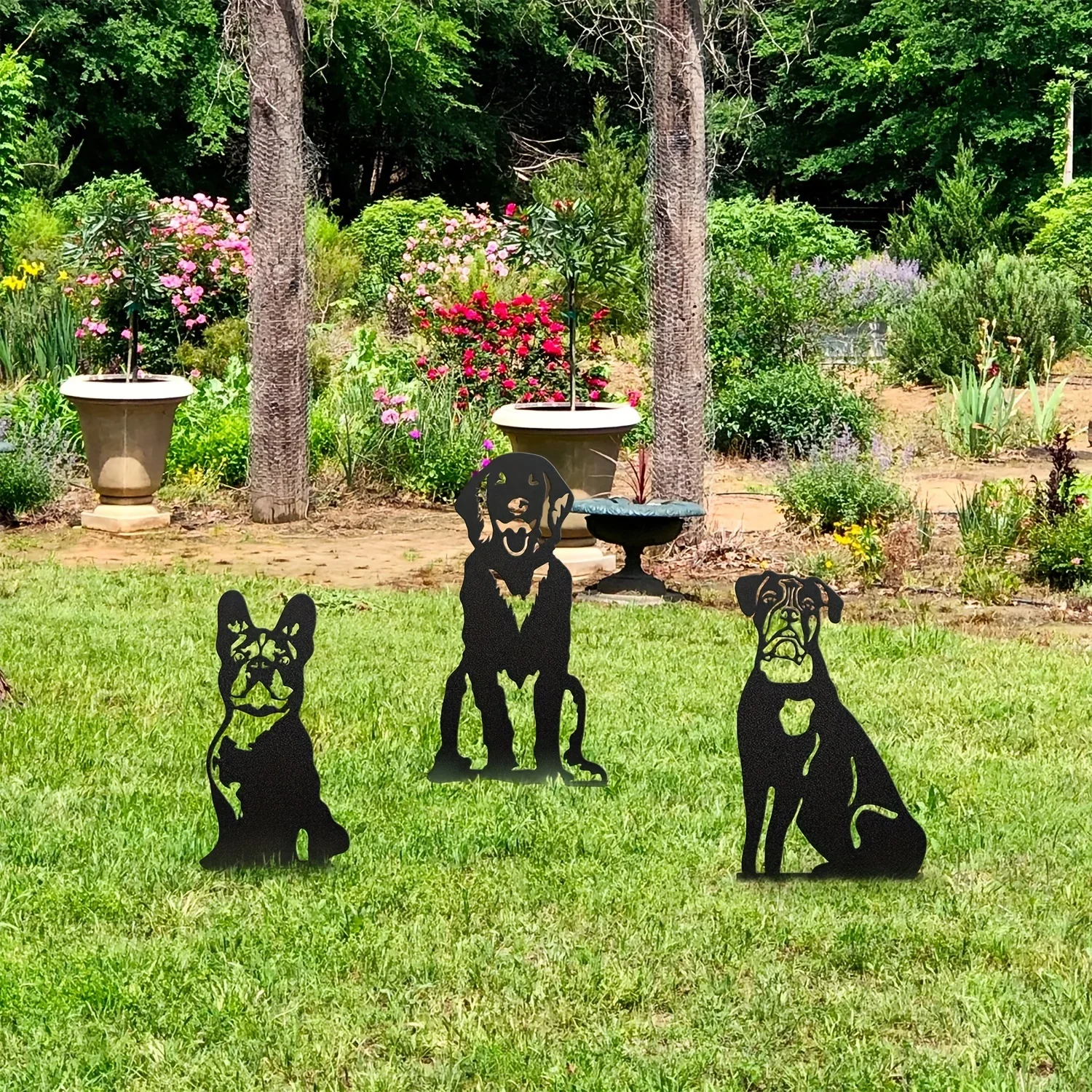 Dog Metal Art Garden Statues French Bulldog/Doberman Pinscher Backyard Lawn Stakes, Festival Decorations & Yard Decor