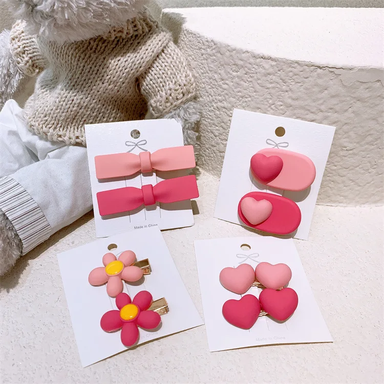 

Sweet Pink Children's Love Hairpin Lovely Girl Bow Bangs Edge Clip Baby Flower Hairpin Headdress Hair Accessories
