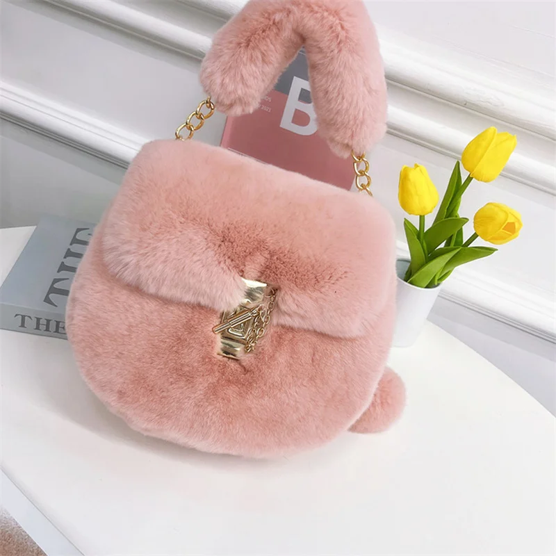 Women's Luxury Fur Bag New Rex Rabbit Fur Upscale One Shoulder Handbag Large Capacity Winter Cross Trend Fur Bag