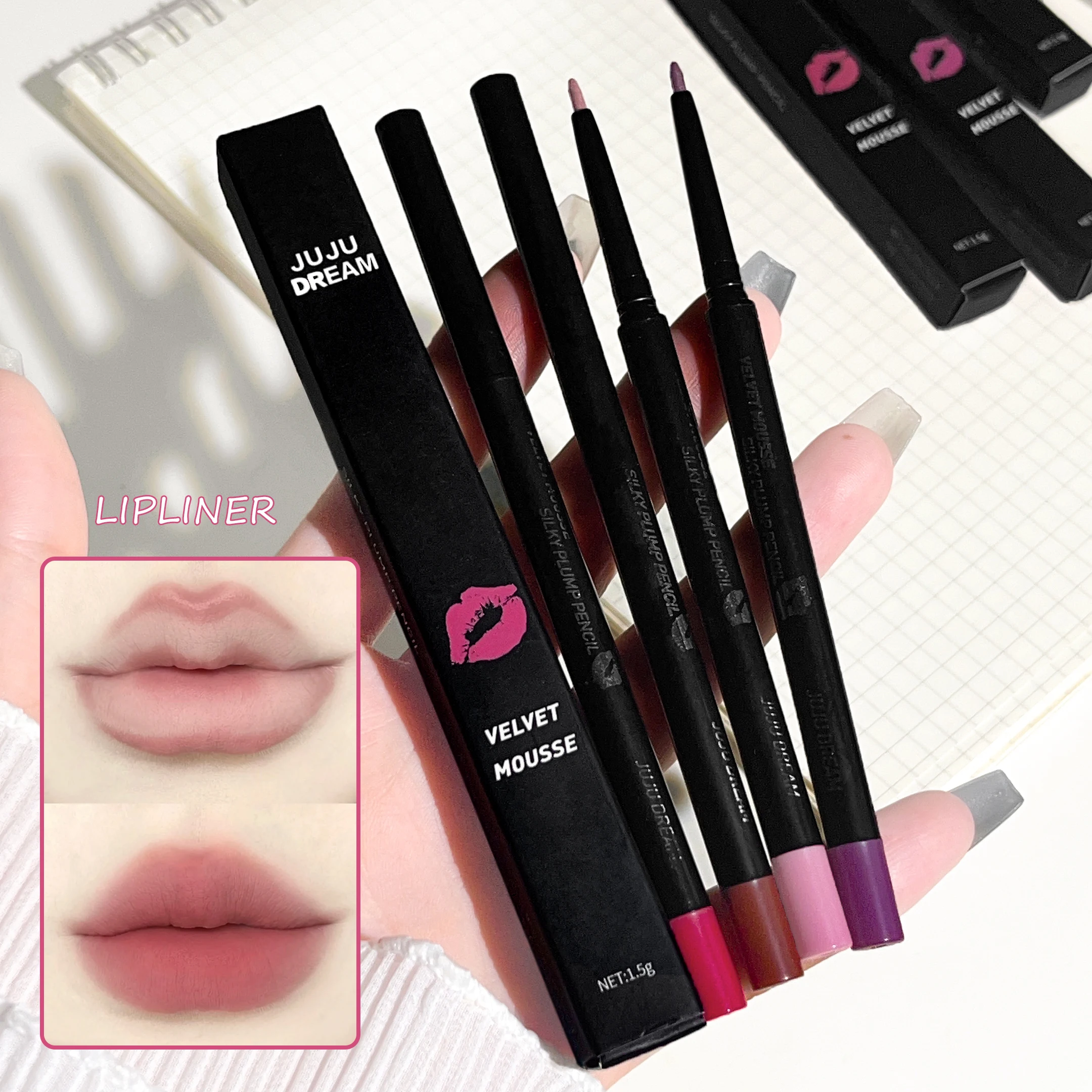 JUJU Dream Lip Liner defines your lips with a matte, smudge-proof finish. Available in 5 shades, it’s waterproof, long-lasting, 3