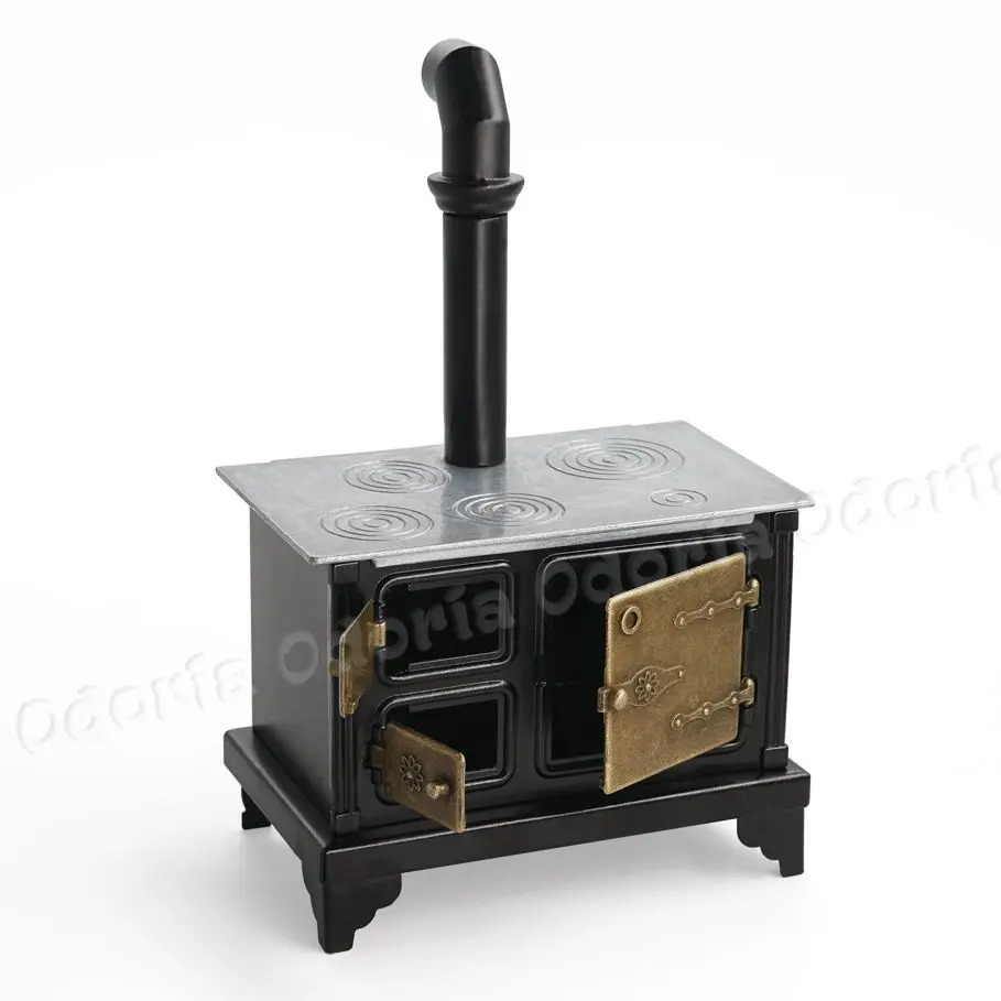 Odoria 112 Miniature Wood Burning Stove with Chimney Black Oven for