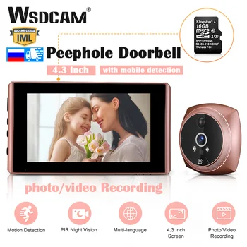 WSDCAM 초인종 구멍 카메라, IR 나이트 비전 비디오 초인종, 방수 문짝 벨, 모션 감지, 비디오 아이, 4.3 인치