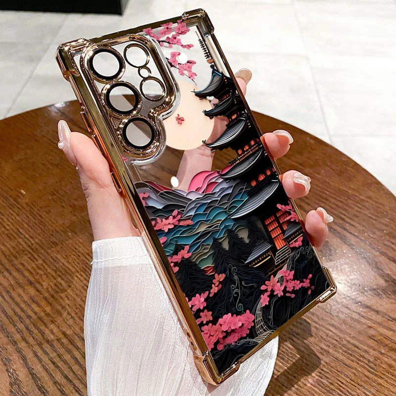 Japanese-Style Ancient House Design Airbag Phone Case - Anti-Fall Protective Back Cover
