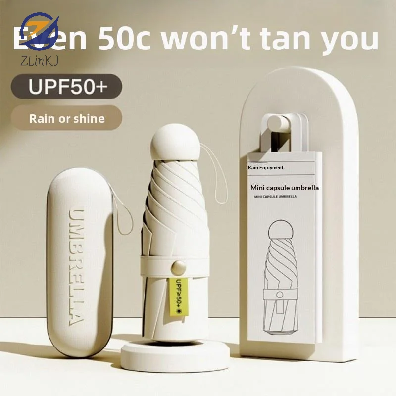 Compact Double Layer Capsule Umbrella with UPF50+ Sun Protection - Portable Mini UV Shield