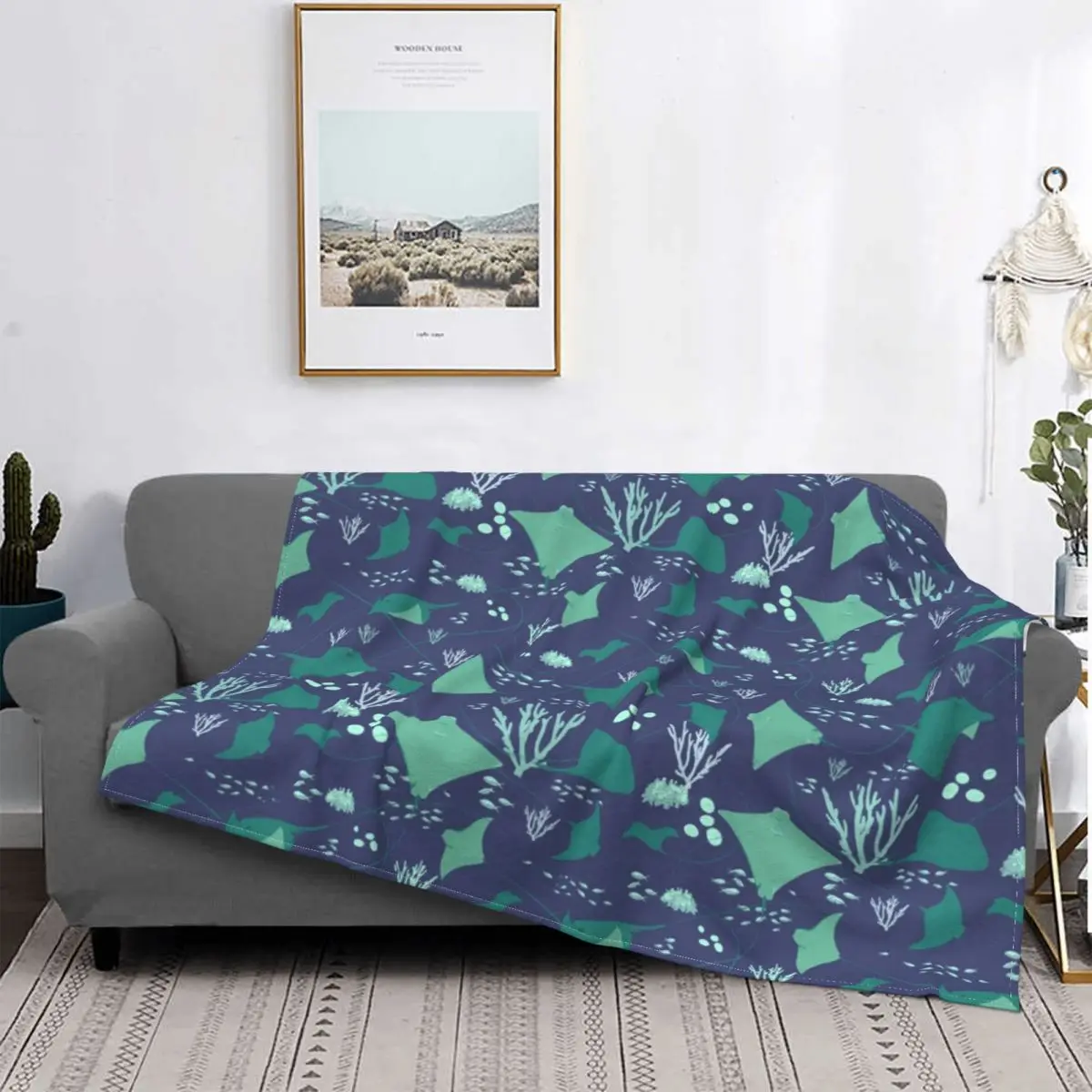 

Nautical Stingrays Marine Life Blue Ocean Flannel Fleece Throw Blanket Manta Shaggy Fuzzy Quilt Home Sofa Bedroom Bedding Throws