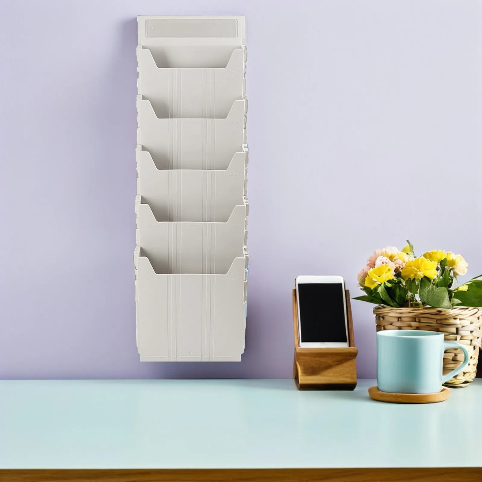 벽걸이 파일 정리함 확장형 5칸 PP 홀더 사무실 벽걸이 잡지꽂이 문서 우편 보관함