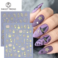 2 autocollants adhésifs 3D pour ongles, effet bronzant, thème Halloween (Château, Chapeau de Sorcier, Fantôme, Citrouille), pour manucure de fêtes 1