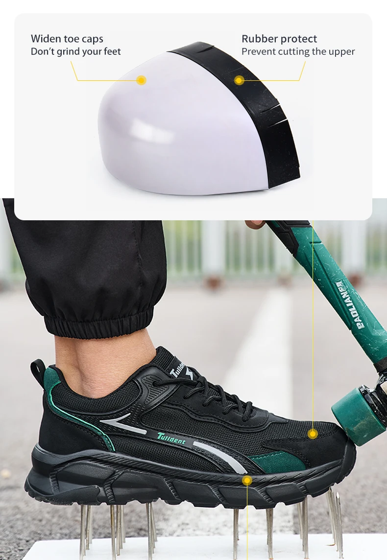 Neue Herrenschuhe, Herren-Sicherheitsschuhe, Arbeitsschuhe mit Schutz gegen Aufprall und Durchstich, Stiefel, leichte Sportschuhe – Detail 6