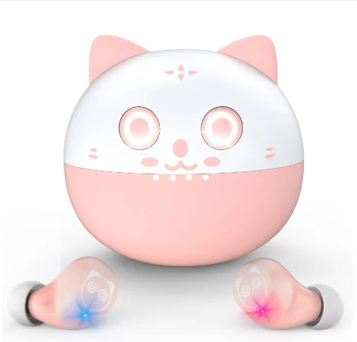

Bluetooth Headphones for Kids Adult Gift 36H Playtime 3D Stereo Deep Bass Kids Wireless Earbuds Pink Cat Cute Little Devil