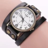 1pc Women's Watch Fashion Round Dial Retro Leather Strap Quartz Watch 1