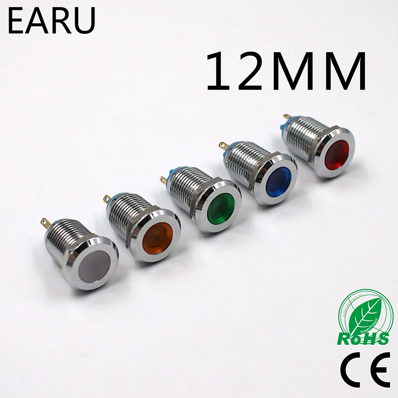 

LED Metal Indicator Light 12mm Waterproof Signal Lamp 3V 5V 6V 9V 12V 24V 110V 220V Red Yellow Green White Blue Pilot Seal Bulb