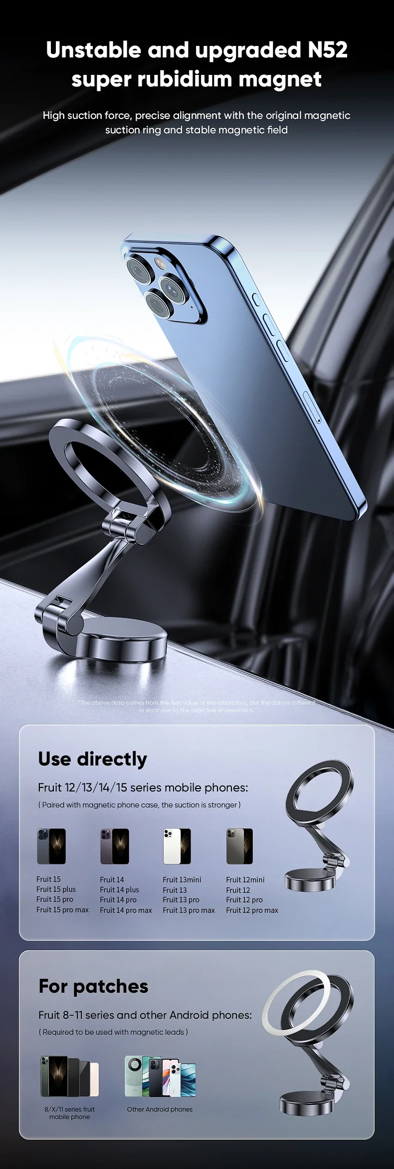 Magnetische Auto-Handyhalterung 360-Grad-Rotation Faltbare Telefonhalterung Saugnapf Auto-Navigations-Handyhalterung für iPhone Samsung – Detail 7