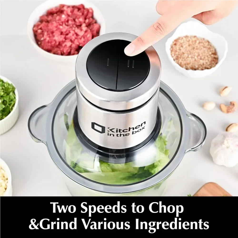 Food Processors,Small Meat Grinder & Food Chopper Electric Vegetable Chopper with 2 Bowls (8 Cup+8 Cup)& 2 Bi-Level Blades 5