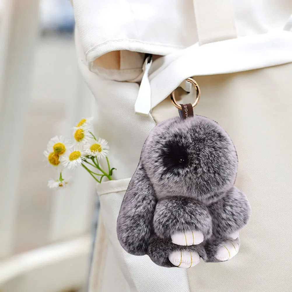Kawaii Stuffed Animal Keychain Tin Car Key Chain Lovely Bunny Lulu Keyring Pendant with Gift Box & Greeting Card for Bags Keys