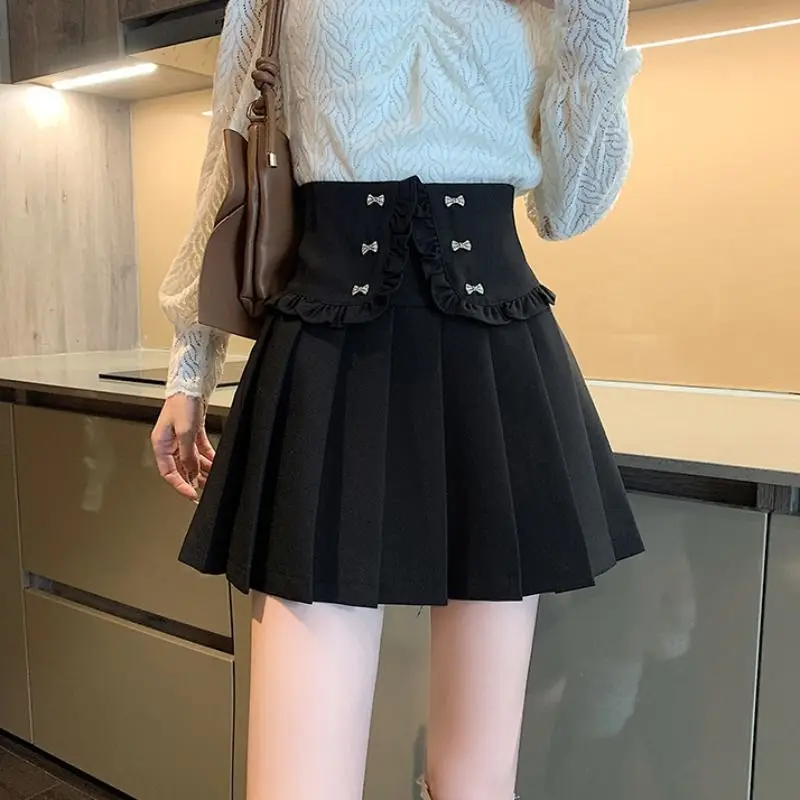 

2024 New Black Cute A-line Skirt Ladies Fashion High Waist Mini Dress Summer Sweet Interior Lapping Patchwork Women's Clothing
