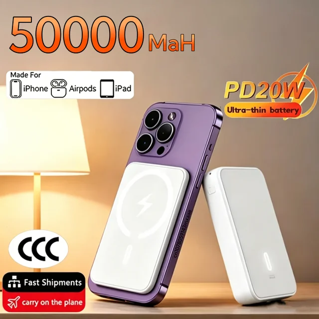 Chargeur magnétique sans fil 50000mAh, charge rapide, batterie externe portable pour Apple iPhone Android 1