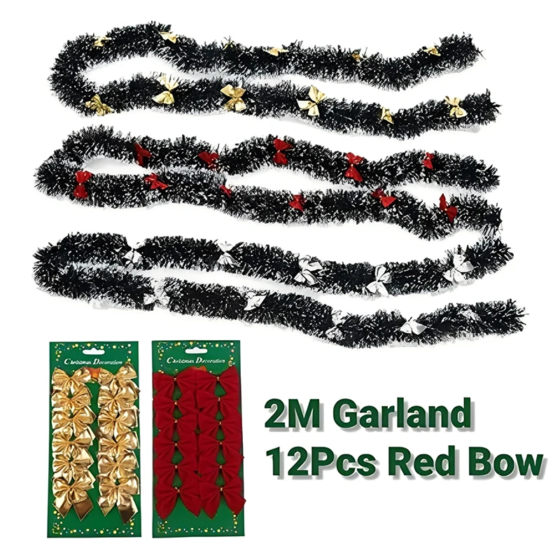 Christmas Garland Home Party Wall Door Decor Xmas Tree Ornaments Tinsel Strips With Bowknot Party