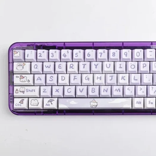 

Magic Bunny Mechanical Keyboard Keycap Cherry Profile 145 Key DIY PBT Sublimation Purple Keycap Cute Bunny Keycap