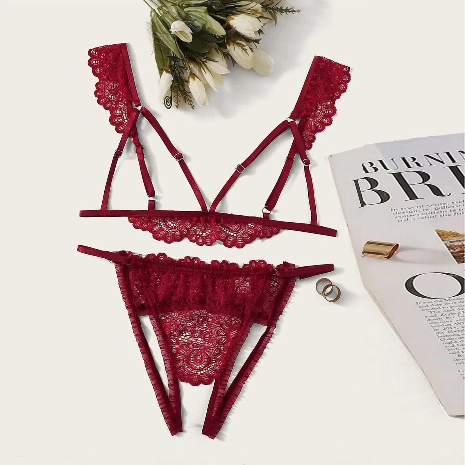 Erotic Lingerie Sexy Open Bra Crotchless Briefs Women's Underwear Set Lace Sexy Lingerie Suit