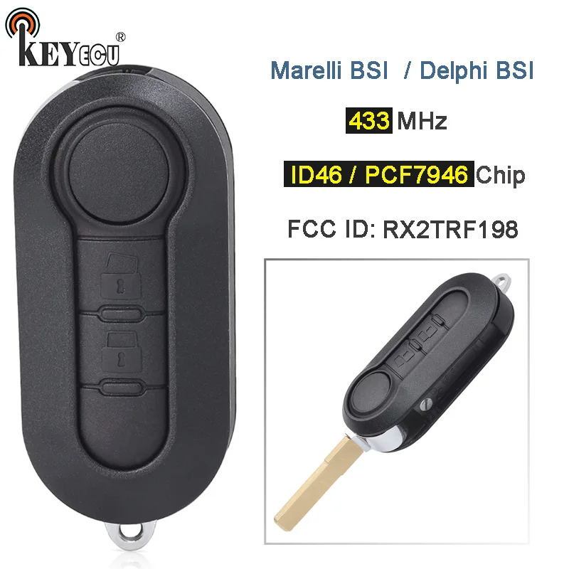 

KEYECU 433 МГц ID46 чип RX2TRF198 флип дистанционный ключ-брелок от машины 2 Кнопка для Fiat 500L MPV Ducato для Citroen Jumper для Peugeot Boxer