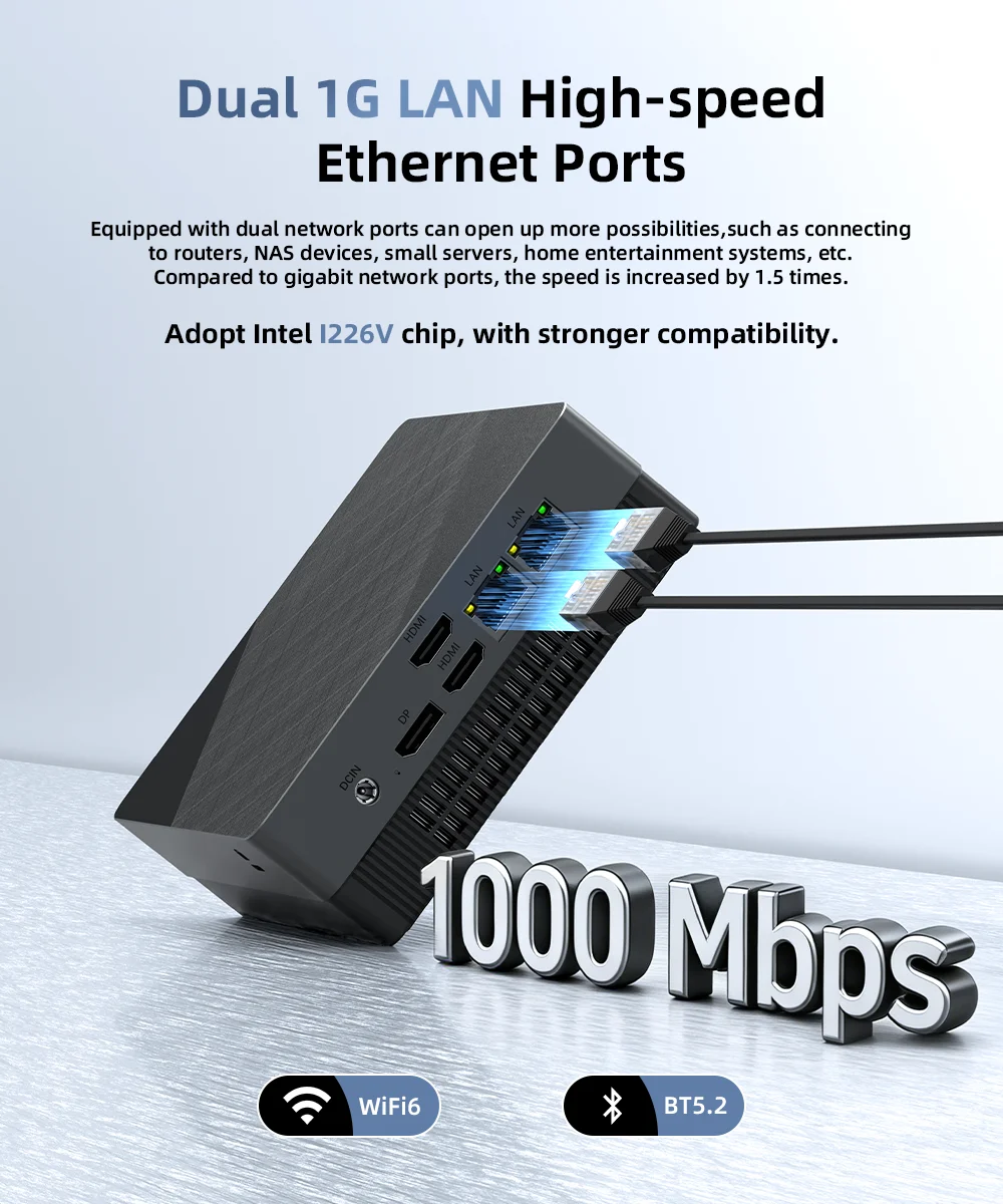 Texhoo MINI PC AMD Ryzen5 7530U 16G DDR4 2666MHz 512G M.2 SSD WIFI6 BT5.2 Dual LAN HDMI*2 4k@60HZ Display Desktop Mini Computers