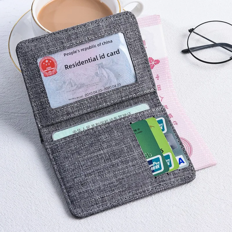 Men's ultra-thin canvas card clip casual large card bag short youth multi card slot casual leather wallet