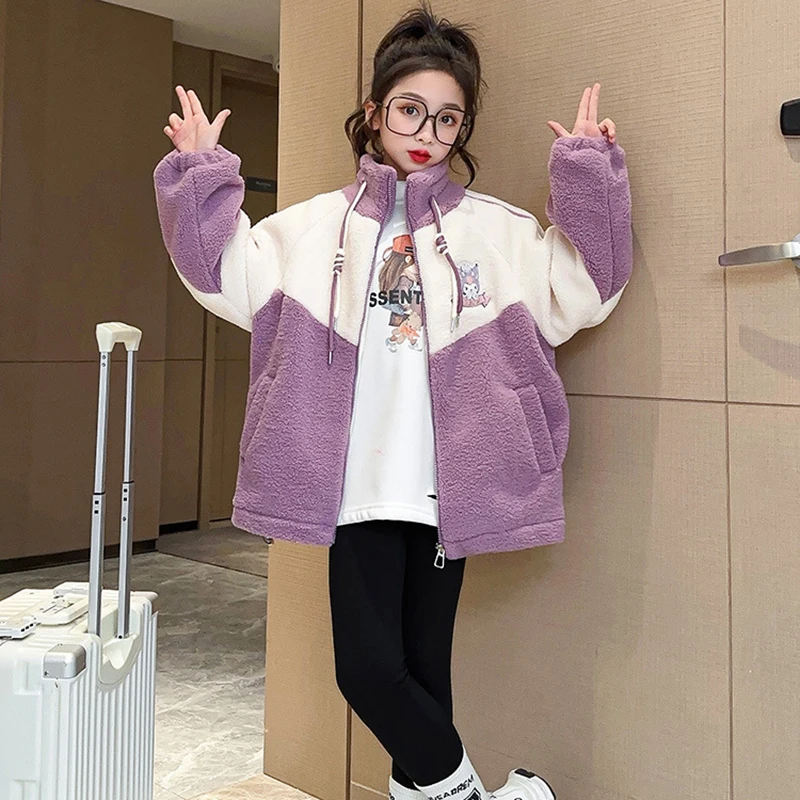 

Sanrio Kawaii Anime Kuromi Wintertime Children Thickness Plush Coat Bag Cute Cartoon Warm Long-Sleeved Jacket Gifts for Girls