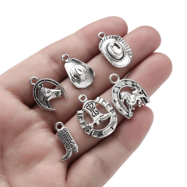 8Pcs 10-25mm Desert Style Band Western Horse Cactus Cowboy Hat Shape White K Alloy Pendant For Diy Earrings Necklace Accessories 2