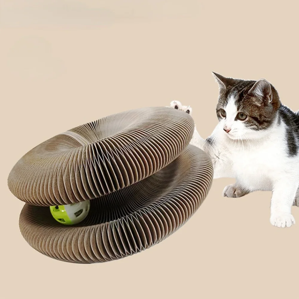 

Accordion Cat Scratch Board Corrugated Paper Pet Supplies Sound Bell Ball Portable Cat Toy Turntable Pet Products Toys for Cats